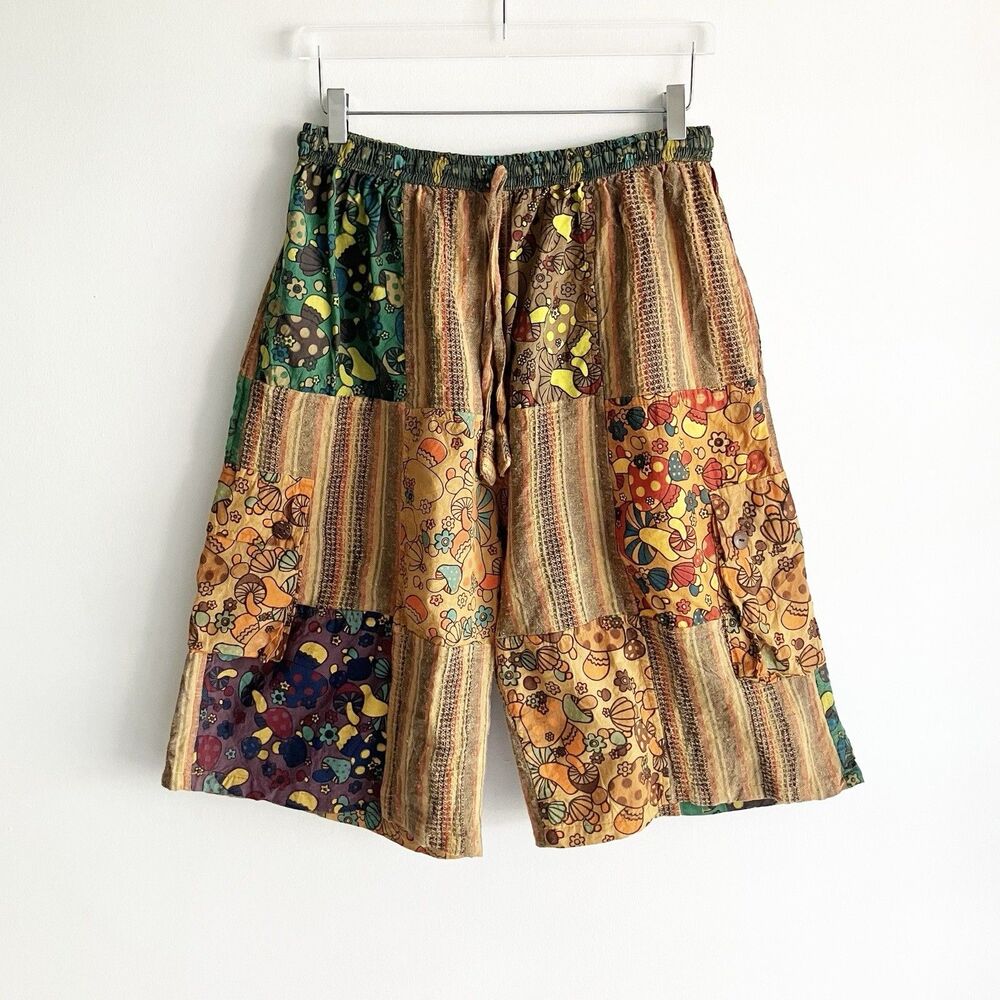 Kathmandu Imports Mushroom Patchwork Striped Cargo Shorts Mens Unisex Size XL